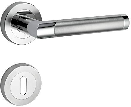 ck-türbeschläge Design Drückergarnitur Core 2 | Schnellmontage Schraubrosettenoptik | Festdrehbare Lagerung | Chrom/Edelstahl matt (Buntbart (BB))