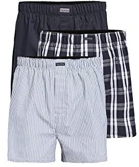 Calvin Klein Men's Multicolor Underwear Cotton Classics 3-Pack Woven Boxer, Tide/Morgan Plaid, Tide/Montague Stripe, Tide, Medium