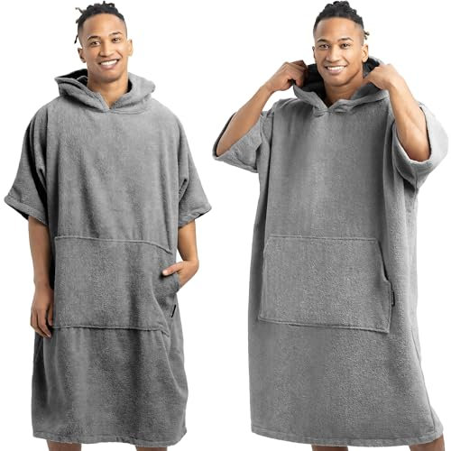 HOMELEVEL Badeponcho Damen und Herren - Surf Poncho aus 100% Baumwolle - Tuch für Erwachsene - Unisex Bademantel - Badetuch mit Kapuze