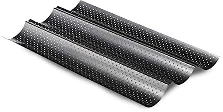 Feelino Teglia Microforata per Forno, Teglia Pane in Acciaio al Carbonio, Stampo Pane Lavabile in Lavastoviglie, Teglia per Baguette, Kit Per Fare il Pane in Casa, Stampo per Pane Facile da Usare