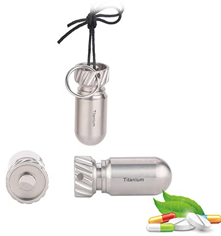 AMZCOM Titan Pillendose Anhänger Klein, Wasserdichte Outdoor Kleinteile Aufbewahrungsbox Pillenbox, 2 Stück