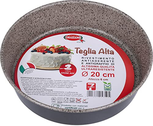 Graziano, Teglia Tonda, Realizzata Interamente in Alluminio e Dotata di 7 Strati di Rivestimento Antiaderente e Antigraffio, Ideale per Realizzare Pan di Spagna e Molto Altro, PFOA Free, ø 20 cm