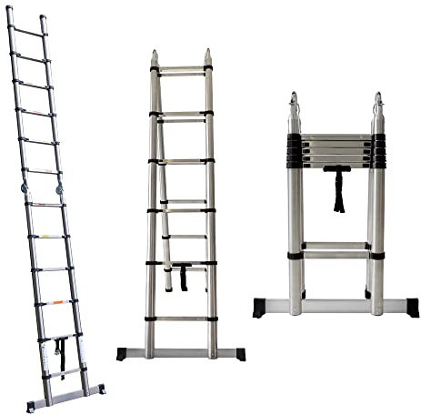 Scale Telescopiche da 3,8M, Scala Estensibile in Acciaio Inossidabile, Scaletta Pieghevole Multiuso con Telaio ad A, Carico Massimo 150kg/330libbre, Per Decorare, Dipingere (1,9M + 1,9M)