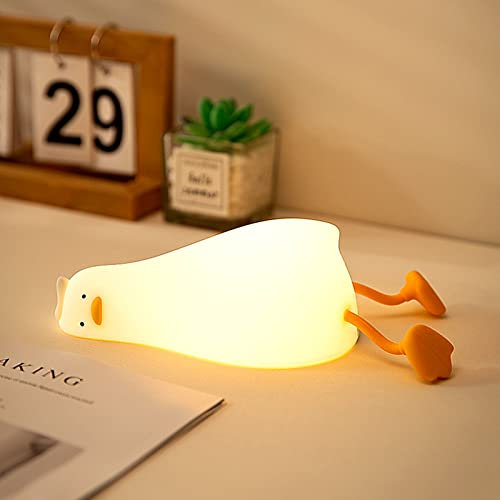 WLHBF Kawaii Enten Nachtlicht Baby, Silikon Stilllicht Nachttischlampe, USB Wiederaufladbar Mit Timing Funktion, Touch Kinderbett Lampe, Kinderzimmer Deko Geburtstag Geschenk