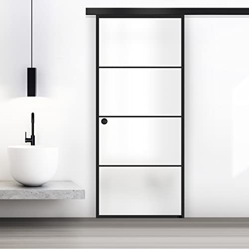 BOSS Black Sliding Glass Door for Interior Model Park 80x215 cm (Available 60/80/90 cm) 8 mm, Satin Safety Glass, Black Nano Coated, Complete Hardware kit, Hanging Rail Track (80x215 cm, Right)