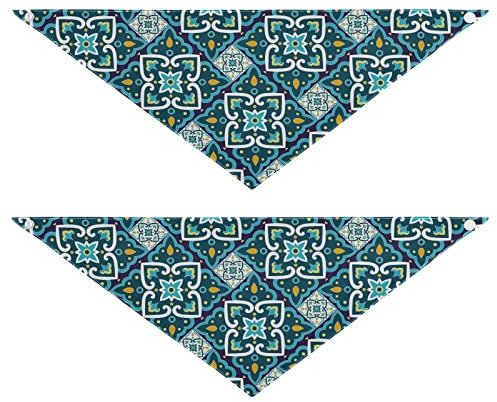 2 Stück Hundehalstücher Haustier Bandana Schal Druckknopf Dreieck Lätzchen Halstuch Set Haustier Urlaub Zubehör Dekor für kleine bis große Welpen Hunde Katzen kleine mexikanische Fliesenmuster