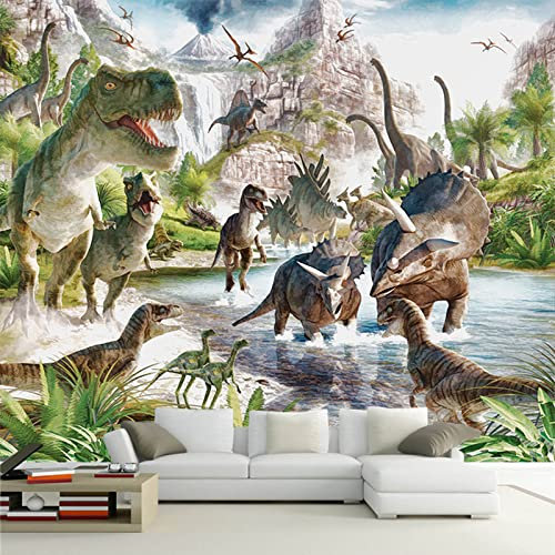 TANYANG 3D Wandbild Tapete Benutzerdefinierte Jede Größe Cartoon Kinder Tapete 3D Stereo Dinosaurier Welt Hintergrund Wanddekoration 350Cm(W)×245Cm(H)