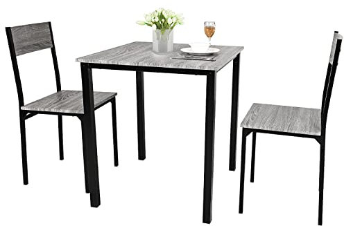 PULUOMIS Dining Table and 2 Chairs, Breakfast Bar Table and Chairs Set 2, 3 Piece Dining Set, Wooden Metal Frame, Modern Design for Home Kitchen Bistro Patio Garden(Grey)