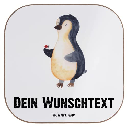 Mr. & Mrs. Panda Personalisierte Glasuntersetzer Pinguin Marienkäfer - Geschenke, Untersetzer, Bierdeckel Personalisiert, Aufmerksam, Bedruckt, mit Namen, Kleine Wunder, Liebe, Lebensfreude