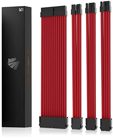 AsiaHorse 18AWG PSU Kabelverlängerung, Sleeved Cable Kit für GPU/CPU,Netzteil Cable Extensions mit Kabelkämmen, 24PIN/(6+2) PIN/(4+4) PIN Kabelmanagment, 30CM, Rot