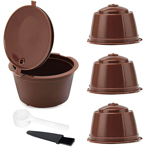 3 Cápsulas de Café Reutilizables Filtro Recargable, Rellenable para Cafetera Dolce Gusto, con1 Cuchara de Plástico y 1 Cepillo