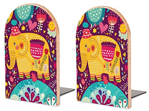 Packung Mit 2 Buchstützen Elefant Rutschfester Bücherständer Aus Holz Bücherregal Bücherhalter Für Home Desk Office Library