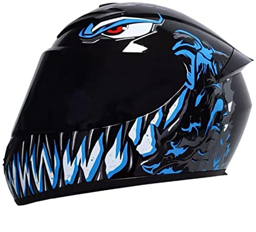 DXDRT Leichte Motorrad Full Face Helm DOT/ECE Genehmigt Motorrad Moped Street Bike Racing Moto Helm Mit Getönten Visier Drop Down Sun Shield Für Erwachsene Männer Frauen,Venom Blue,L