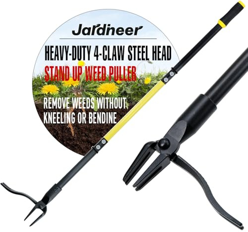 Jardineer 45 Stand Up Weeder Puller Tool, Weed Remover Tool with Long Handle, Weeding Tools Gardening Heavy Duty with 4 Claw Steel Head