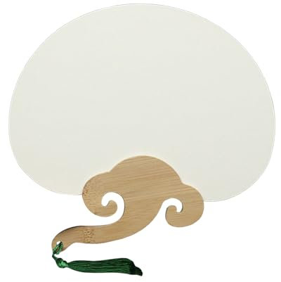 Mini Ventaglio Antico di Carta Bianca, Ventaglio Portatile Cinese a Forma Rotonda, Ventaglio per Pittura Fai-da-te, Ventagli Vintage con Manico in Legno, Design a Nappa per (WHITE)