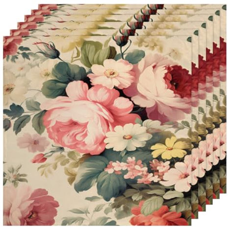 Stoffservietten im Vintage-Stil, bunte Blumen, Polyester, waschbar, Urlaub, wiederverwendbar, dekorative Servietten für den Alltag, für Esszimmer, Veranstaltungen, Hochzeit, 50,8 x 50,8 cm, 6 Stück