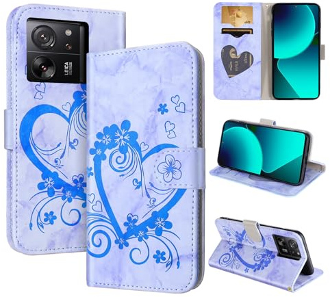 CASAFUNY Handyhülle für Xiaomi 13T/Xiaomi 13T Pro Hülle Tasche PU Leder Flip Case Brieftasche Kartenfach Klapphülle Handytasche Case Schutzhülle für Xiaomi Mi 13T/13T Pro, Blau