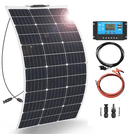 XINPUGUANG Kit de panel solar flexible de 100 W, 12 V: panel solar flexible de 100 W + controlador de carga PWM de 10 A para caravana, barco, cabina, autocaravana, caravana y remolque (100 W nuevo)