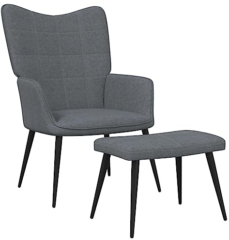 CKioict Ergonomischer Bürostuhl Stuhl esszimmer PolstersesselRelaxsessel mit Hocker Dunkelgrau StoffGeeignet für Wohnzimmer, Hotel, Gästezimmer