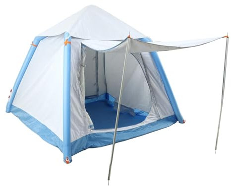 XHTLLO Pop-Up-Zelt, 210D Oxford-Stoff, Wasserdichtes Doppelschichtzelt, Automatisches Aufblasbares Campingzelt, Familienzelt Zum Angeln, Wandern, Rucksackreisen, Weiß Und Blau