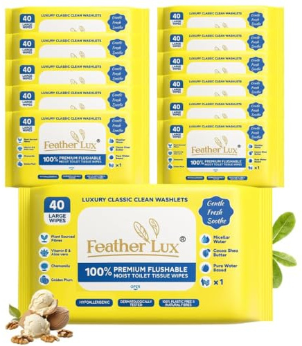 Wet Toilet Wipes Flushable for Adults,12x 40 Flushable Toilet Wipes with Cocoa & Shea, Micellar, Aloe Vera & Vitamin E Moist Toilet Tissue Bum wipes Large,Chamomile,Plum and Biodgradable