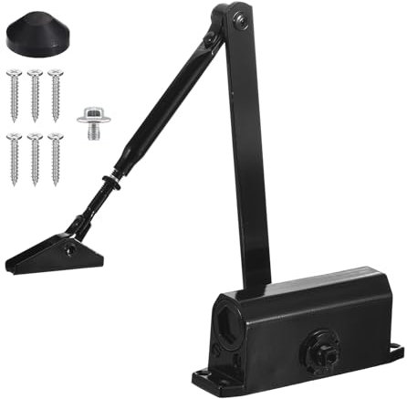 QUARKZMAN Chiusura Porta Automatica Chiudiporta Automatico Idraulico a Molla Regolabile per 25-65kg Porte Esterne Interne in Metallo Legno (Nero, Alluminio ,180D)