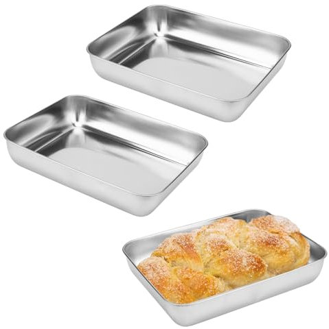 JIEHIN Juego de 3 moldes rectangulares de acero inoxidable de 25 cm para pan, Bandeja para Hornear, molde para pan y tartas, apto para lavavajillas y horno