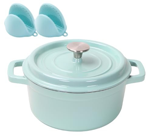 DYHQQ Olla De Horno Holandés con Tapa, 2L Horno Holandés Recubierto De Hierro Fundido Esmaltado Sartén Antiadherente para Estofar Asar Pan Hornear Freír