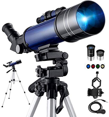 ABNNHK Teleskope Astronomie Tragbares Monokular-Teleskop mit verstellbarem Stativ und Telefonadapter und 4 Mondfiltern, Refraktor-Teleskop für Kinder, Erwachsene und Anfänger, Blau Doppel