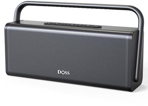 DOSS SoundBox XL Pro Bluetooth Speaker with 50W Powerful Stereo Sound, Extra Bass,16H Playtime, Integrated Metal Body, Aluminum Alloy Handle, Portable for Home, Office, Backyard, Camping-Gray