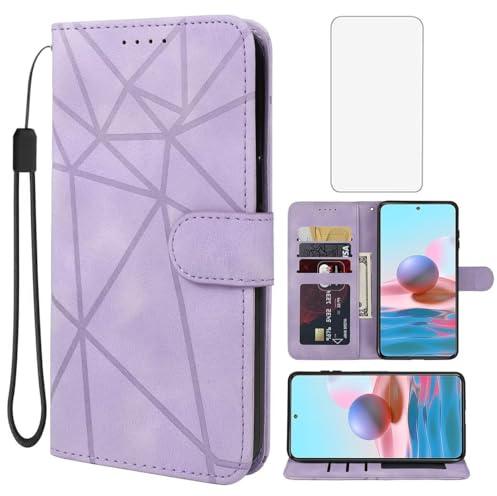 Wanyuexes Funda para Redmi Note 10/Redmi Note 10S/Note 11SE/Poco M5S Cristal Templado Protector, Carcasa Billetera de Cuero PU, Ranura para Tarjeta para Xiaomi Redmi Note 10S púrpura