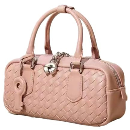ARYU Leder gewebte Tasche Bowlingtasche einfache Nische Hand Crossbody Bag Damen Senior Sense Umhängetasche, rose