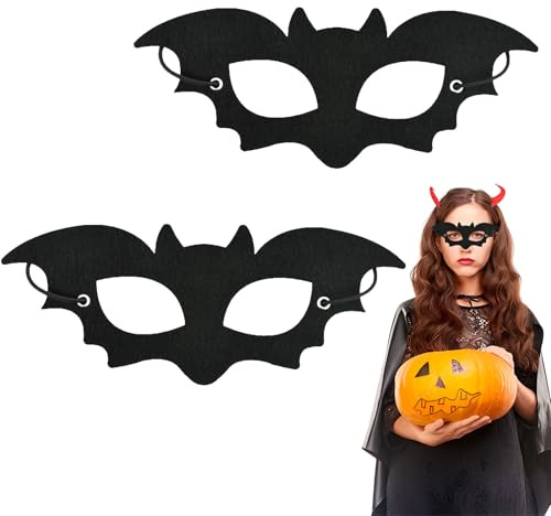 HSLPSM 2 Stück Schwarz Fledermaus Augenmasken, Halloween Maske, Maske für Fastnacht, Party, Rollenspiele, Halloween Deko