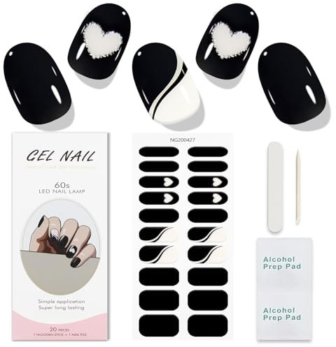 JMEOWIO Nagelfolie Valentinstag Schwarzer French Tip Herz Gel Nail Nagelfolien Selbstklebend Nail Sticker Uv Härtend Dekoration Nageldesign Zubehör