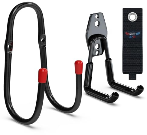 3-H Schlauchhalter 3er-Set,Wandhalterung für Staubsauger & Schlauch,Schwarz | Schwerlast Doppelhaken aus Stahl, inkl. Aufbewahrungsgurt. Ideal für Garage, Werkstatt & Garten. Rostfrei & stabil