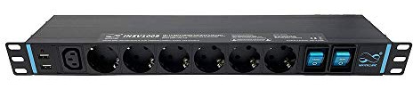 Infitronic INSV1009 19 Zoll Steckdosenleiste 14x Schuko + 1x IEC C13, USB LED, 1HE Rack-PDU vorne/hinten, 3680W 16A mit Überspannungsschutz für Netzwerkschrank, Schwarz