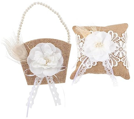 CHILDWEET 1satz Retro Blumenmädchen Set Mit Blumenkorb Ringkissen Für Hochzeiten Hochzeitsdekoration Leinen Für Zeremonien Feiern