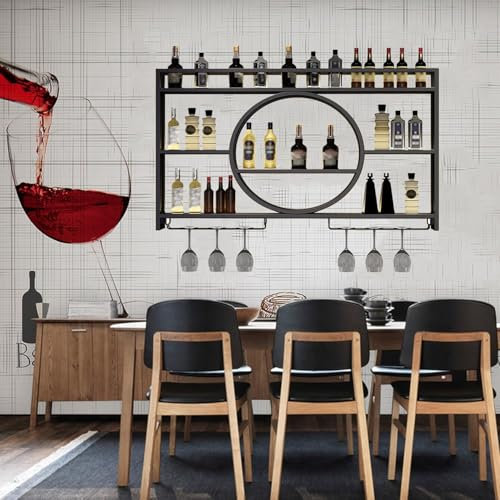 KCGCIHMS Soportes para Copas de Vino para estantes de Bar, estantes para vinos de pie, estantes para vinos Negros con Soporte, vitrinas de Pared, estantes para Botellas para Sala de Estar,