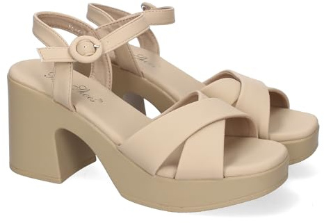 shoes&blues.es Sandalia de Tacon para Mujer Comodas y Elegantes, Diseno Moderno con Tiras Cruzadas en la Pala con Cierre de Hebilla, Ideales para Primavera-Verano.