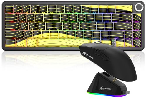 MAMBASNAKE X Attack Shark Tri-Mode-Funktastatur-Maus-Kombination, X65PRO HE Tastatur mit Magnetschaltern und Rapid-Trigger, 0,01 mm RT-Genauigkeit (8 kHz), X11 Maus mit RGB-Magnetladestation – Gelb