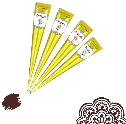 4 coni di henné FADEDA | 4 x 25 g pasta naturale | marrone naturale | 100% vegetale | pronto all'uso e senza PPD