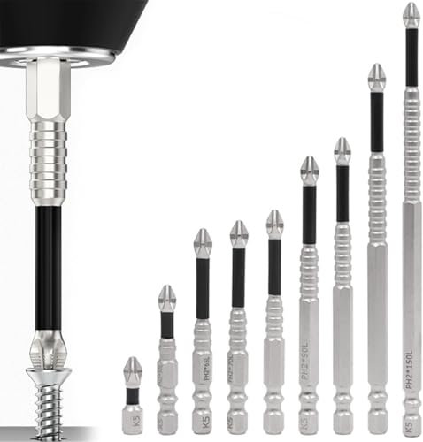 High Magnetic Screwdriver Drill Bit Set, 25-150mm Universal Anti-Slip Bits for Electric/Manual Screwdrivers, Durable Strong Magnetic Tips for Secure Fastening (9 PCS)