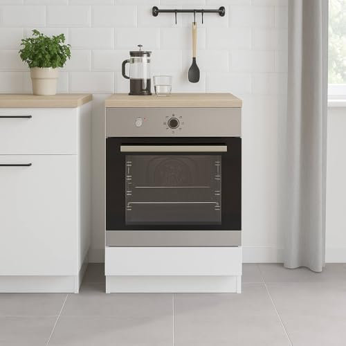 Mobile per forno Pau, Base forno da incasso, Mobile contenitore con vano forno, Struttura base per elettrodomestico, 60x60 h90 cm, Bianco e Rovere