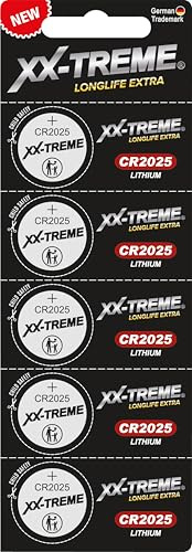 XX-Treme CR2025 - Pilas de botón (litio, 3 V, embalaje a prueba de niños, para dispositivos Smart Home, llaves de coche y mucho más, alta calidad y mejor rendimiento)