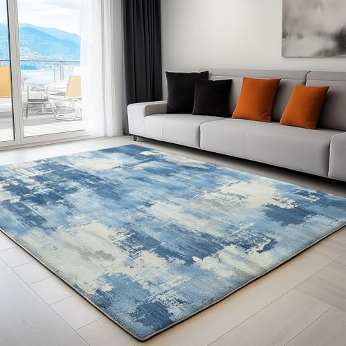 Tappeto Classico Soggiorno Dipingi La Vecchia Texture Muro 80 x 150 cm Lavabile in Lavatrice Tappeto Pelo Corto Antiscivolo Tappeti Salotto Azzurro, per Camera Sala da Pranzo Cameretta Bambino