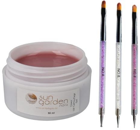 Sun Garden Nails UV Classic Cover Make Up Aufbaugel 30 ml mit Designer Nail Pinsel 2 in 1 - Camouflage Buildergel und Gelpinsel mit Dotting Tool - Mittelviskose Gel Konsistenz - Rotmarderhaar