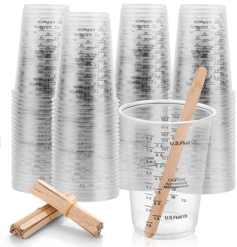 MUXHEL Vasos mezcladores de resina epoxi, 75 unidades, 240 ml, vaso mezclador de pintura, vaso mezclador con 75 varillas de mezcla, vaso medidor pequeño, para líquidos, mezcla de resina, pintura