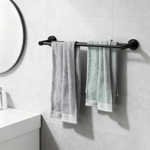 WJUAN Porte-Serviettes Extensible 43-72 cm Double Barre INOX 304 Noir Mat - Design Contemporain