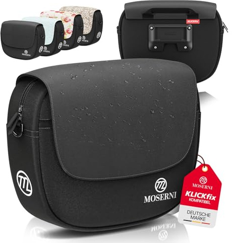 MOSERNI® Lenkertasche Fahrad – KLICKfix® kompatibel | 5L Volumen | Spritzwassergeschützt & robust | Inkl. Regenhaube | Ideal für E-Bike, Rennrad & Citybike (Schwarz)