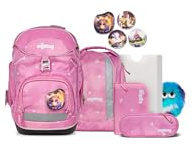 ergobag Schulranzen-Set Pack Set Bundle WolkenzauBär - Pink | Ergonomischer Schulrucksack flexibel, 7-teiliges Set für die 1. Klasse Grundschule, für Mädchen und Jungen, AW25/26